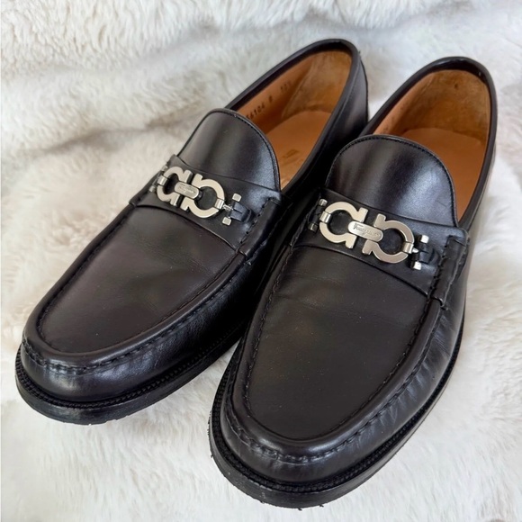 *SOLD
Salvatore Ferragamo Black Leather Loafers with Silver Accent - Picture 2 of 5